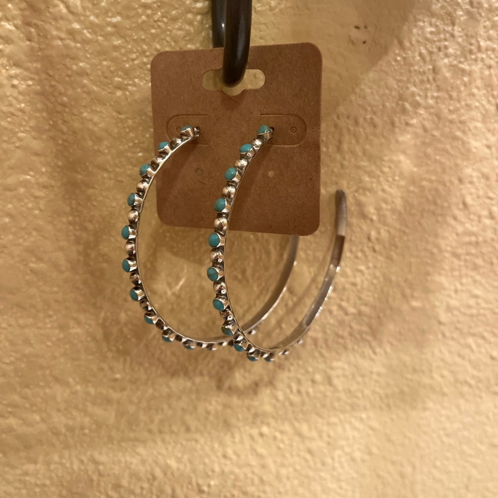 Silver and Turquoise Hoop Earrings